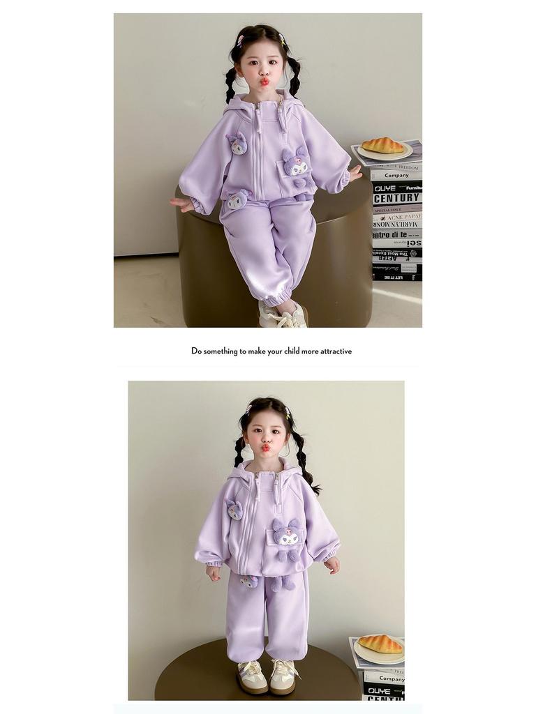 Strawberry Bear Kuromi Trendig tvådelad huvtröja för flickor - Vår/Höst 2025