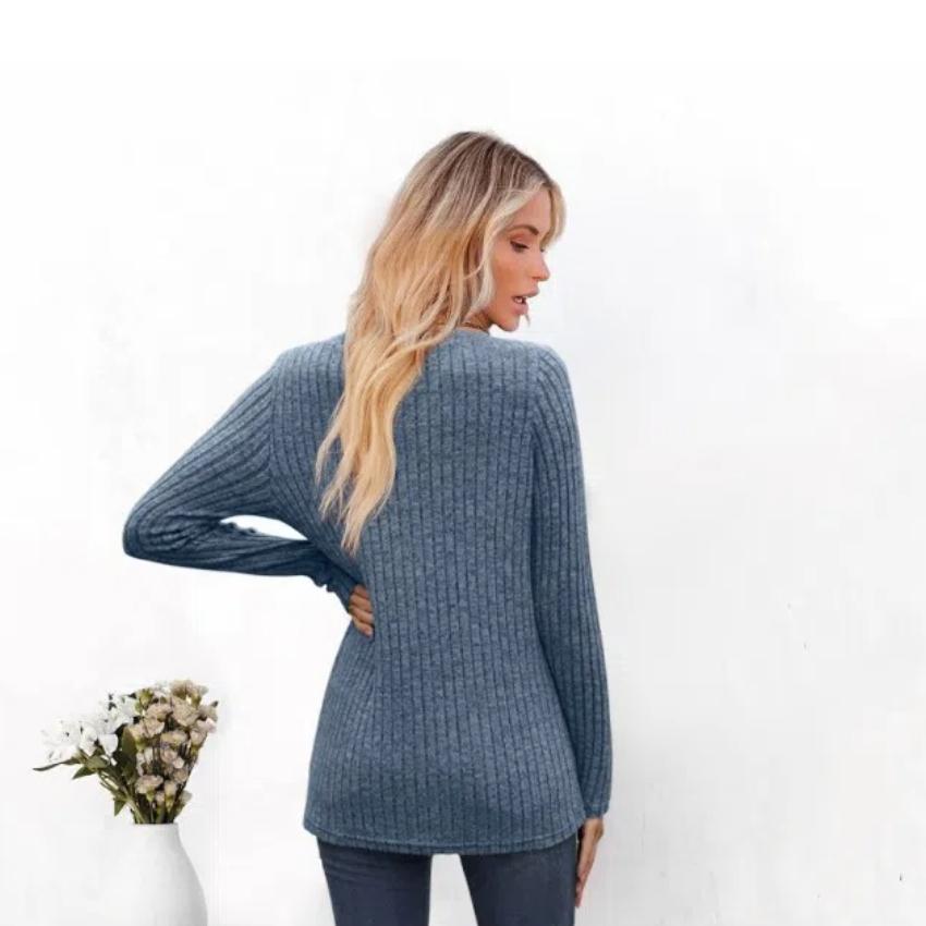 Women's Fall/Winter Zip-up Shirred Casual Long-sleeved T-shirt Top