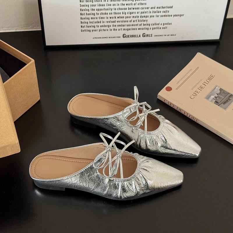 Fashion Comemore Baotou Half Slippers for Women Spring Summer Casual Mules Mary Jane Single Shoe Solid Flat Bottom Butterfly-knot Slides