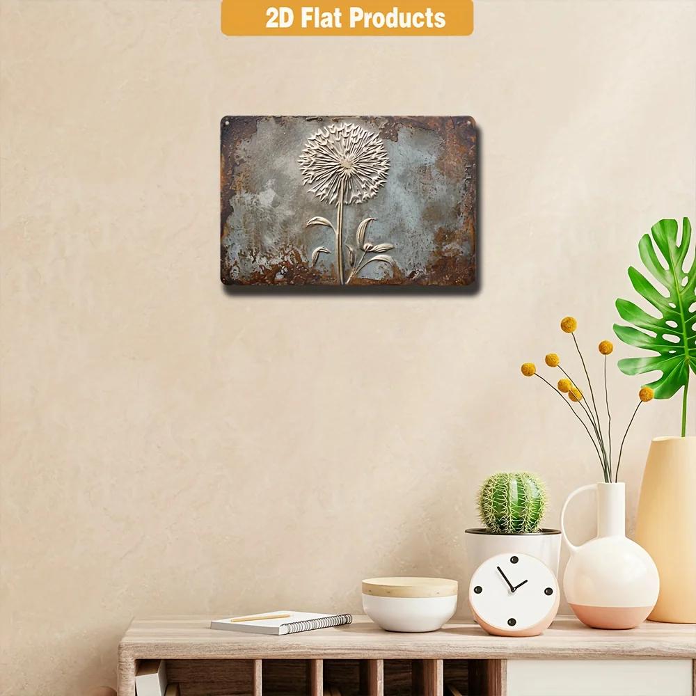 A Vintage Metal Aluminum Sign, Dandelion Poster Tin Sign Wall Art Decoration Vintage Garage Wall Decoration Cafe Bar
