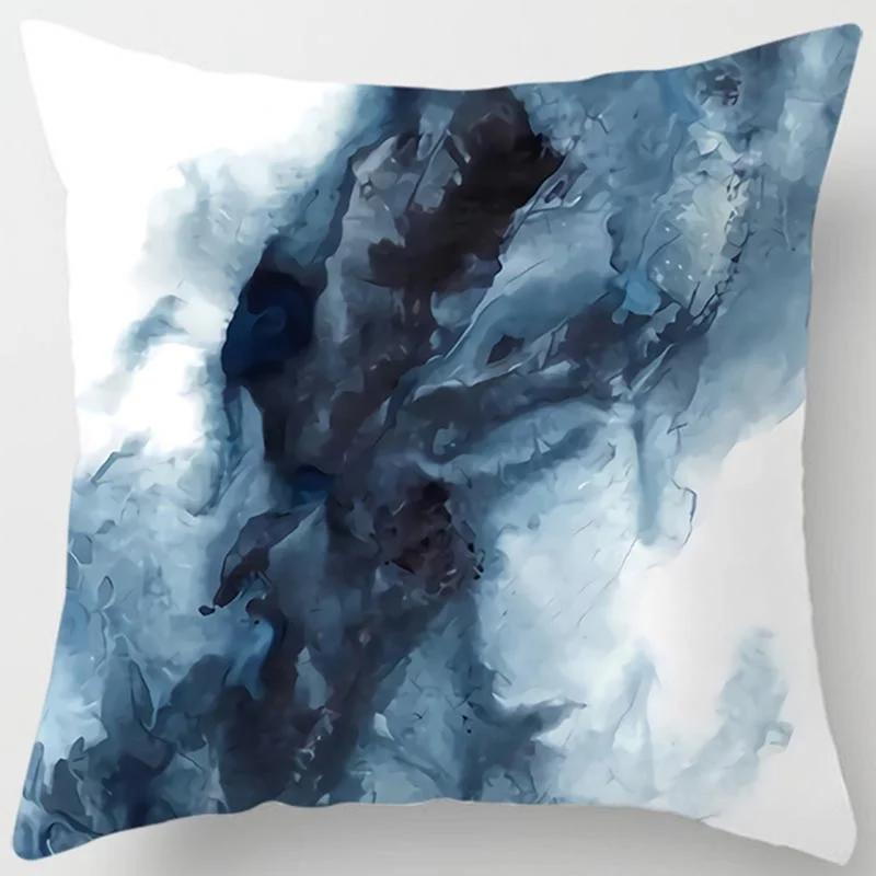 Heimdeko Blauer Stil Bedruckter Quadratischer Polyester Kissenbezug Für Schlafzimmer Wohnzimmer Auto Sofa Kissenbezug 45X45CM