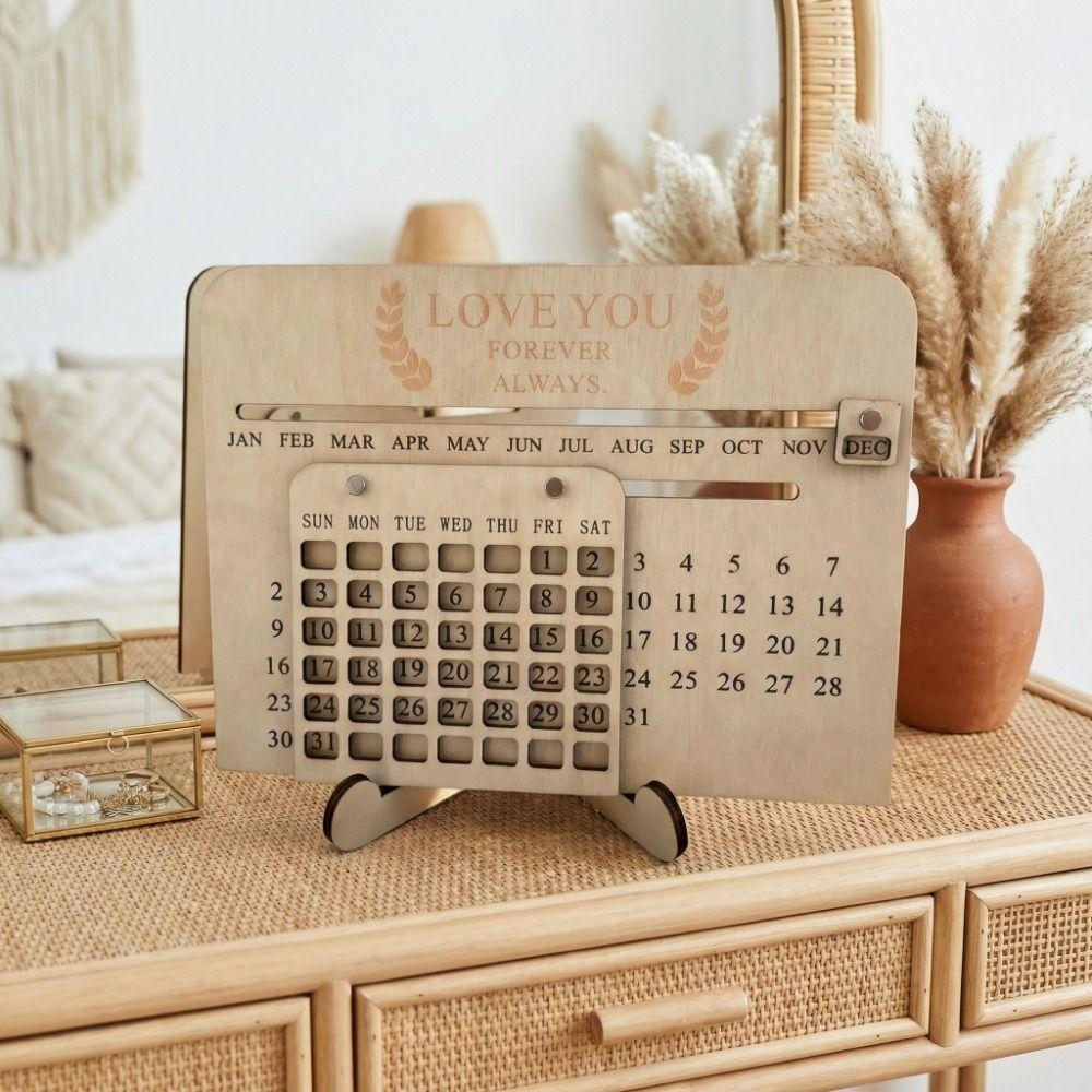 DIY Wooden Sliding Calendar Handmade Eternal Calendar Desktop Desk Calendar  Tabletop Decor