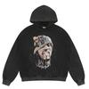Mens Vintage Washed Hoodie With Distressed Graphic Print Loose Fit Cotton Pullover Fall Casual Wear