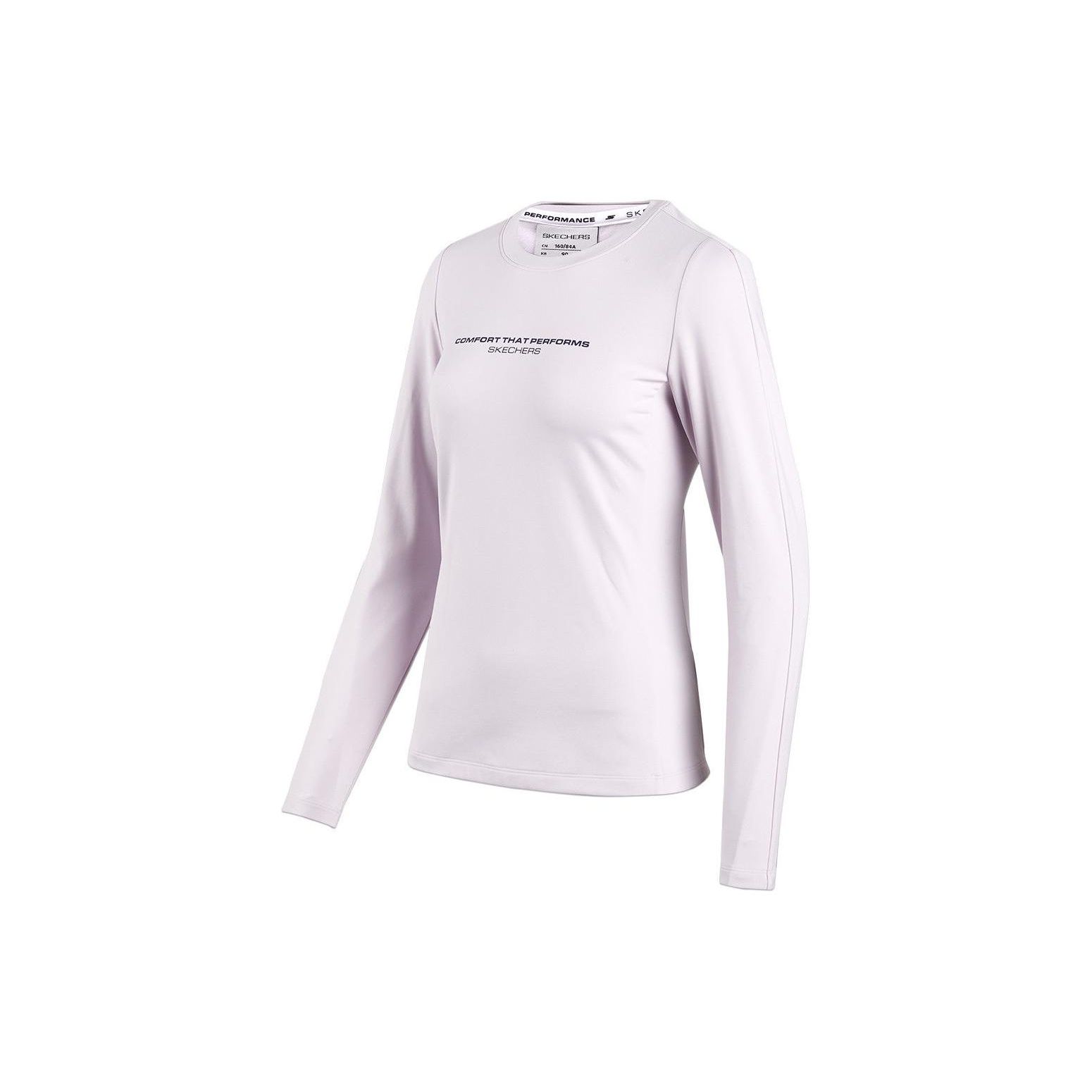 Skechers Letter Round Neck Pullover Sports Quick-Dry Slim Fit Long Sleeve T-Shirt Women tops Light-Purple P423W064-0239 M