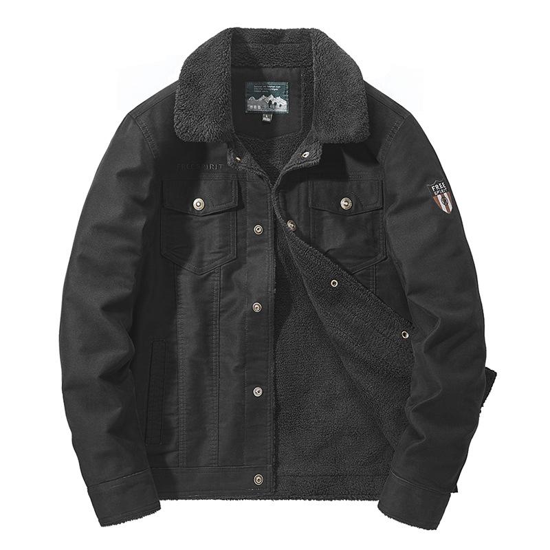 Plus Size Men's Jacket Men's Middle-aged Fleece-lined Thickened Lasel Jacket Multi-pocket Work Clothes