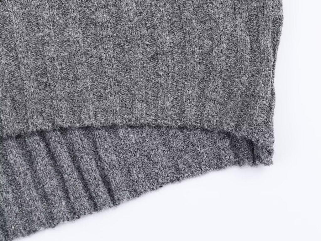 European Style Grey Loose Ribbed Knit Sweater for Women - Autumn 2025