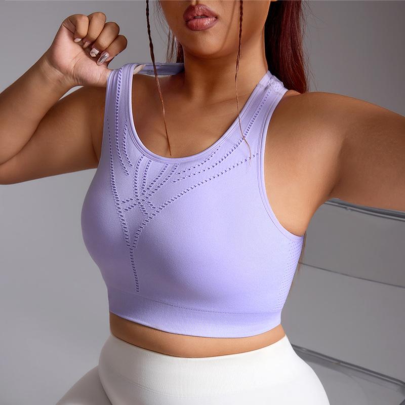 

Спортивный бюстгальтер большого размера, короткий, для йоги, с фиксированной чашкой, интегрированный спортивный жилет, утягивающий и с красивой спиной, фитнес-бюстгальтер для женщин XXXL фиолетовый