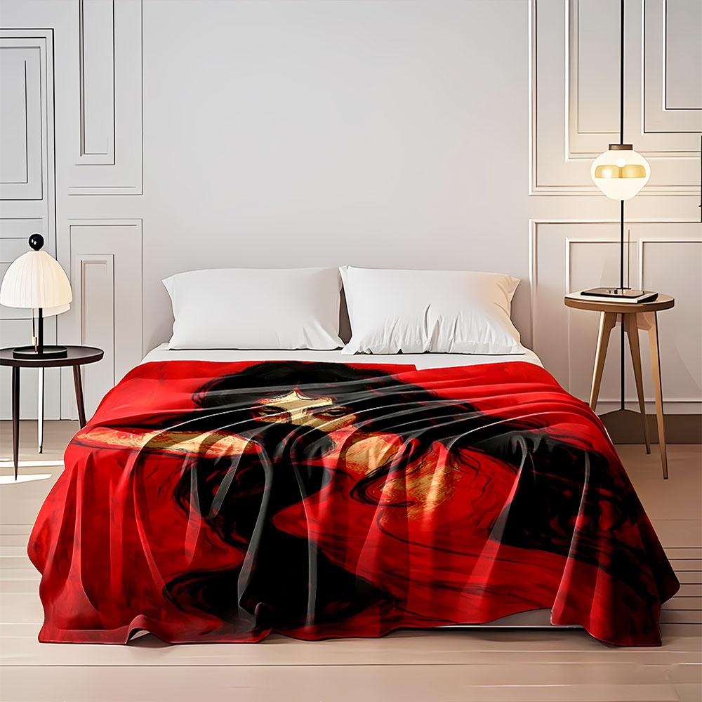 Mysterious Woman In Red for All Seasons Blanket Lunch Break Throw Gift