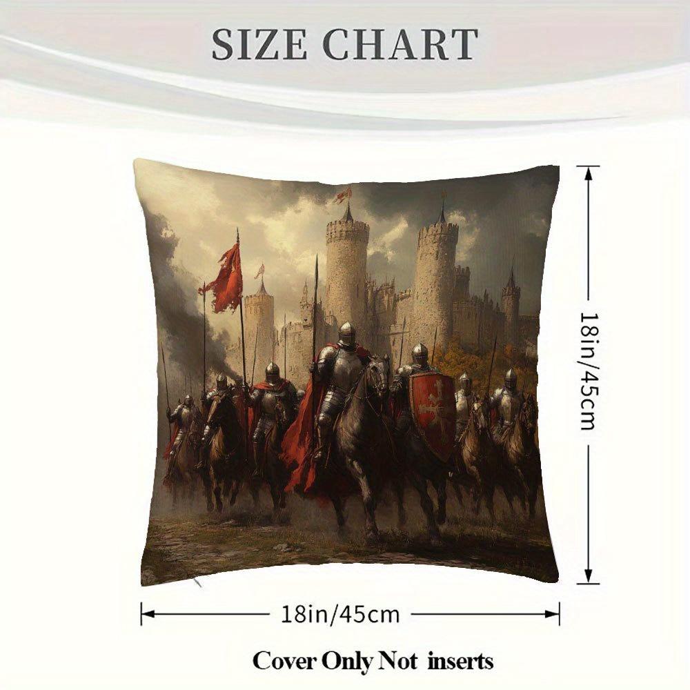 1Pc Medieval Knights Pillow Cover, 18X18 Inch, Short Plush Decorative Cushion Case With Zipper Closure, Single-Sided Print, Poly
