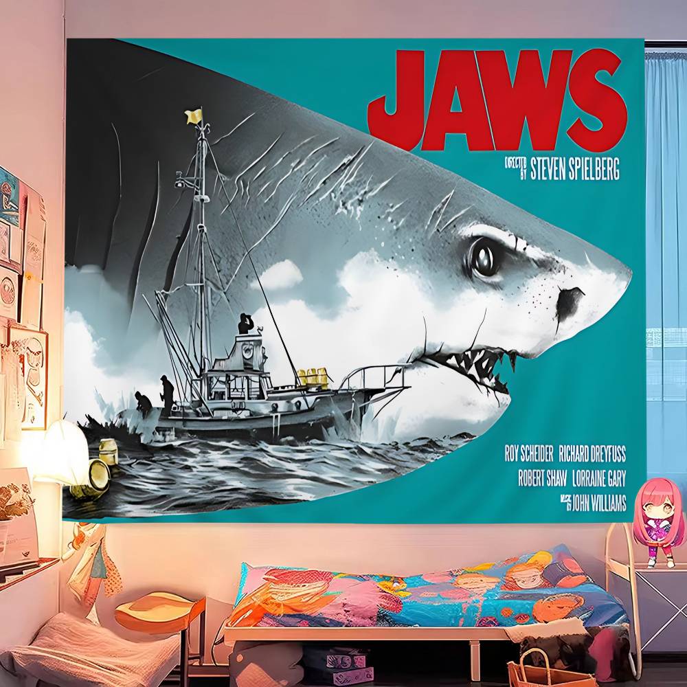 Flim JJaws Adventure Thriller Great Cartoon Tapestry Hippie Flower Wall Carpets Dorm Decor Art Home Decor