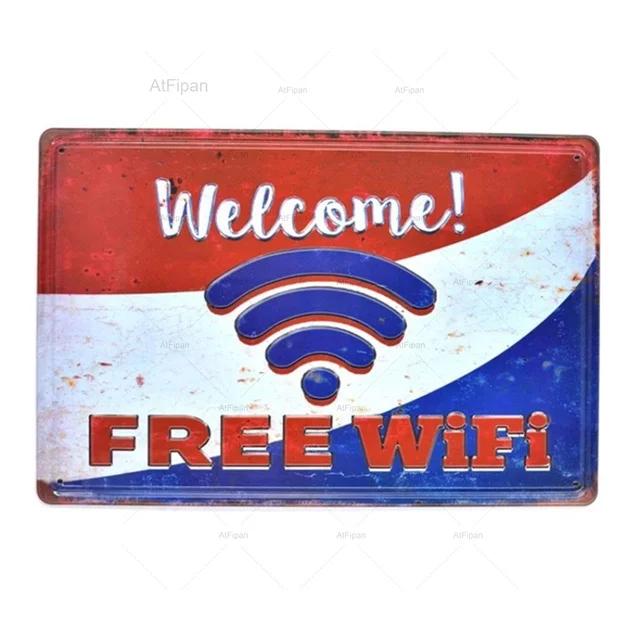 Vintage Tin Sign Home Is Where The Wifi Is Retro Metal Plate Wall Decoration for Cafe Bar Pub Club  Welcome Free Wifi