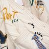 V Neck Long Sleeves Pockets Ribbed Trim Knitted Coat Winter Embroidery Letter Pattern