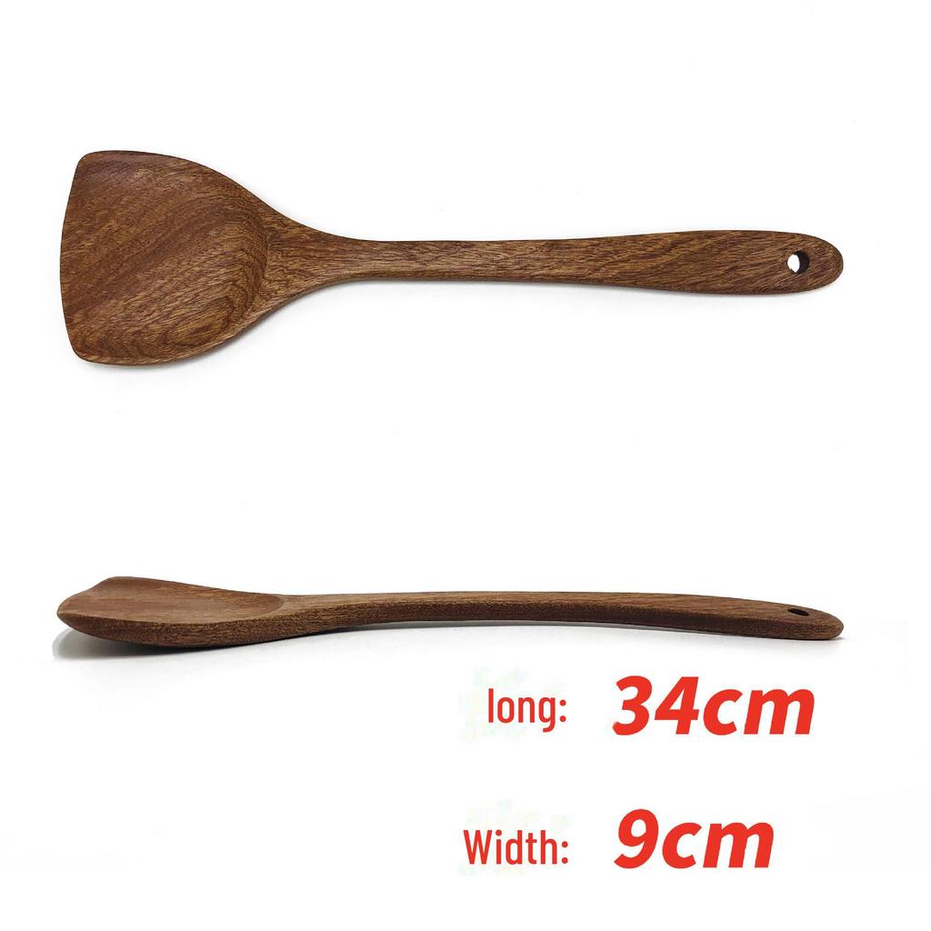 Ebenholt Treskje Sett - Personlig Langskaft Suppeskje & Non-Stick Pan Spatel