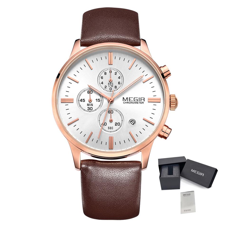 MEGIR Fashion Men Watches Chronograph Leather Strap Sport Military Watch Waterproof Quartz Wristwatch Clock Reloj Hombre 2011