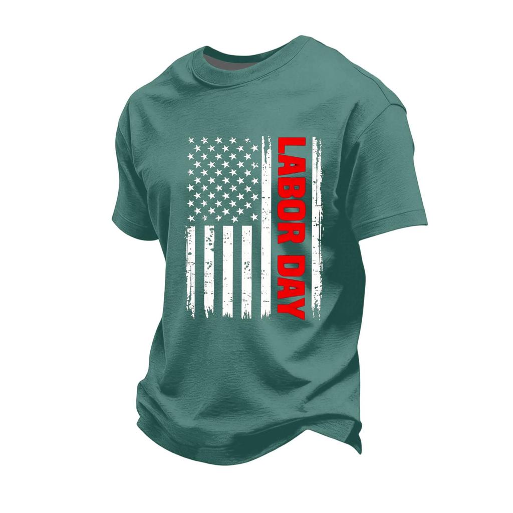 Men's Loose Fit Casual Short Sleeve T Shirt Labor Day Printed Graphic Tee Comfortable Workwear Top for Everyday Use