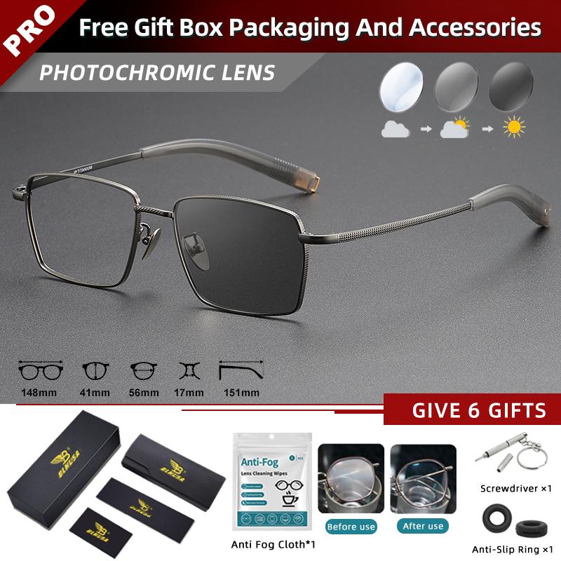BLMUSA Ultraleichte Titan Lesebrille Herren Retro Große Quadratische Myopiebrille Photochrome Korrektionsbrille