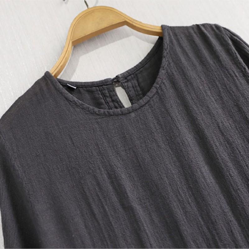 Johnature Women Vintage Bandage Dresses O-Neck Long Sleeve Soft Spring Solid Color A-Line Dress