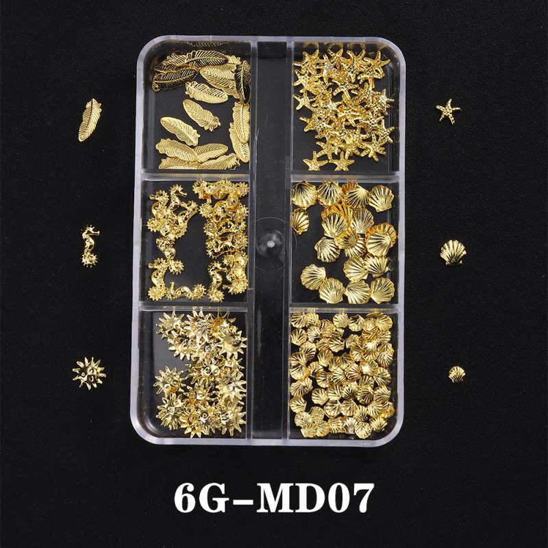 1 Box Metal Summer Ocean Nail Art Charms 3D Shell Starfish Seahorse Pearl Beads Alloy Nail Jewelry Mixed Manicure Studs Decor