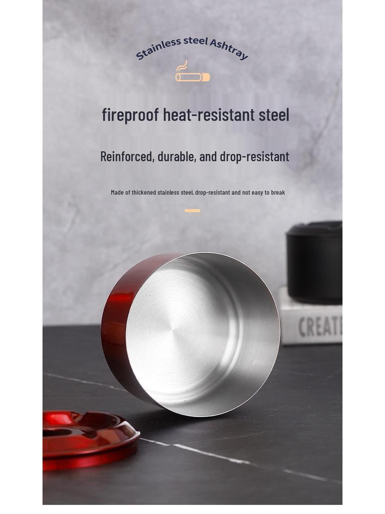 Lidded Stainless Steel Ashtray - Anti-Fly Ash Design for Home, Cafe, and Bar