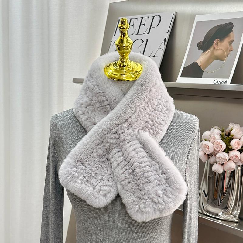 Imported Korean version of real Rex rabbit fur scarf simple long woven Mao Mao scarf warm double-sided thickened women