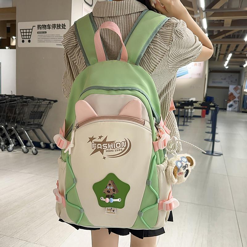 Contrast Color Backpack Women's College Style Lightweight Backpack Cartoon Student Schoolbag