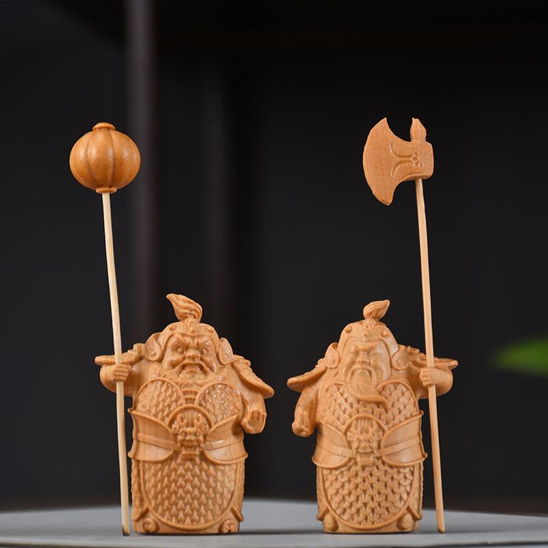

wood carving Door God sculptures and figurines Chinese Guardian God Home Living Room Office Wealth Luck Feng Shui Decor a pair