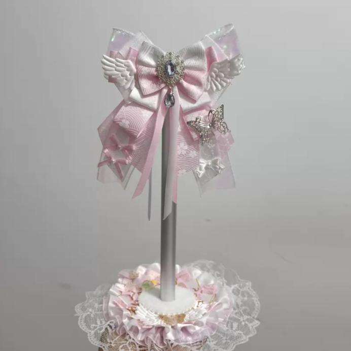Nuevo Lindo Soporte para Auriculares con Alas de Ángel Personalizado con Lazo de Encaje Rosa Soporte para Auriculares Decoración de Escritorio Kawaii para Exhibición de Auriculares para Gaming