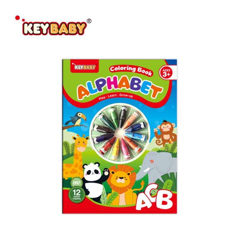 

Extra Large Reusable Sticker Coloring Book Alphabet Numbers with 12 Crayons Office Training Art Set AdultLearningActivitySupplie