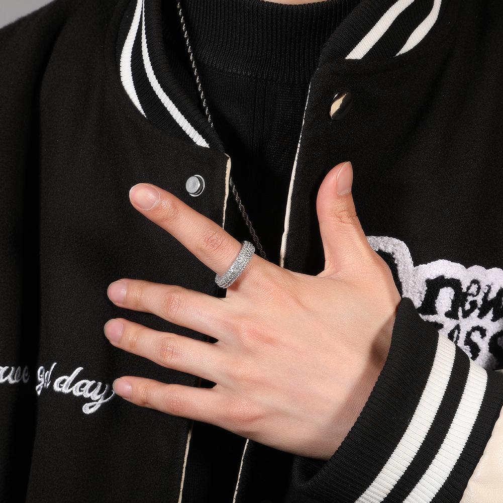 Gumeng new copper inlaid zircon full diamond ring hiphopins style personality simple men's ring tide