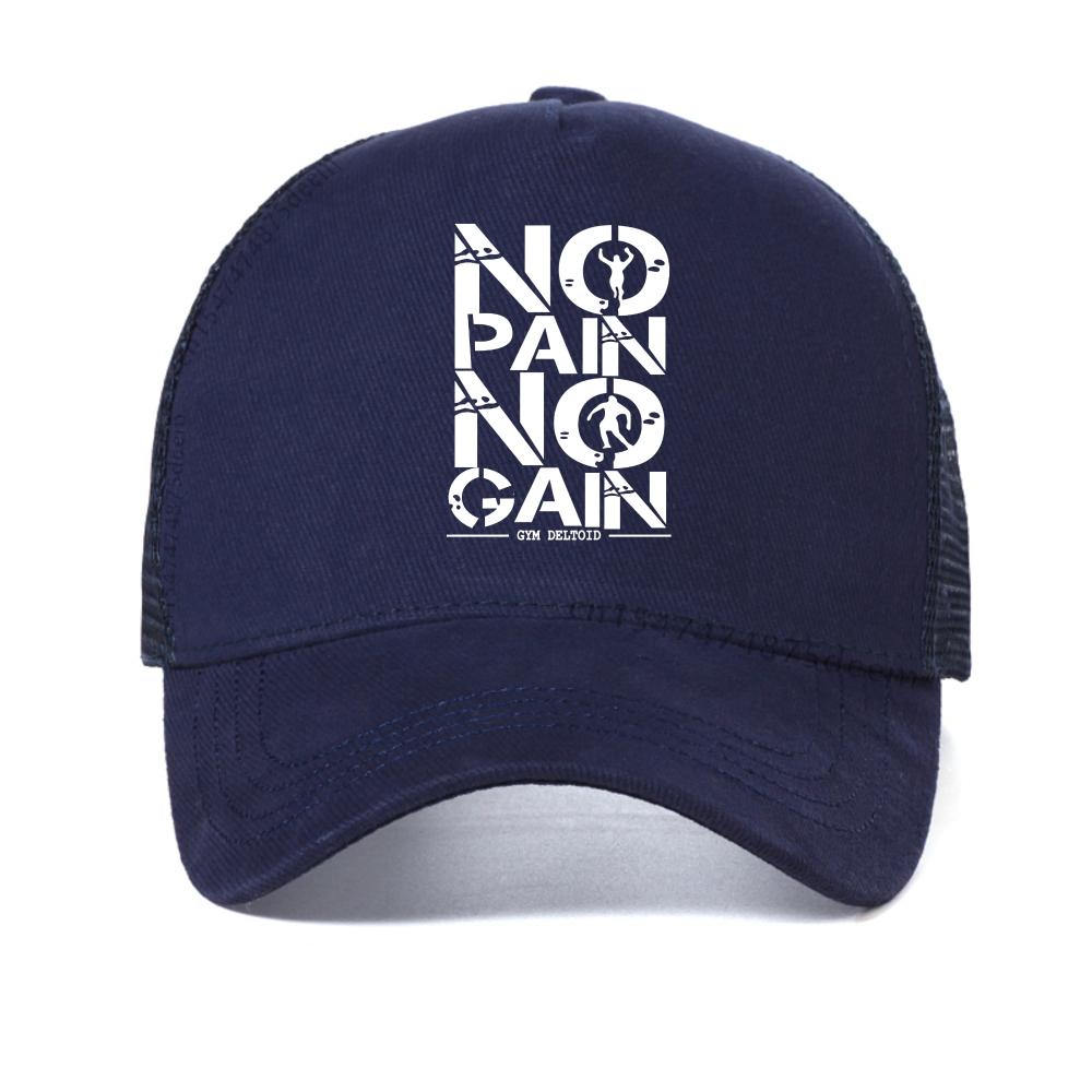 No Pain No Gain Gym Motivational Quote Baseball Cap For Men Women Adjustable Hats Bodybuilding Workout Mesh Breathable Sun Hat