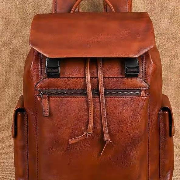 Retro first-layer cowhide backpack hand-polished genuine leather casual large-capacity travel backpack vegetable tanned leather computer bag