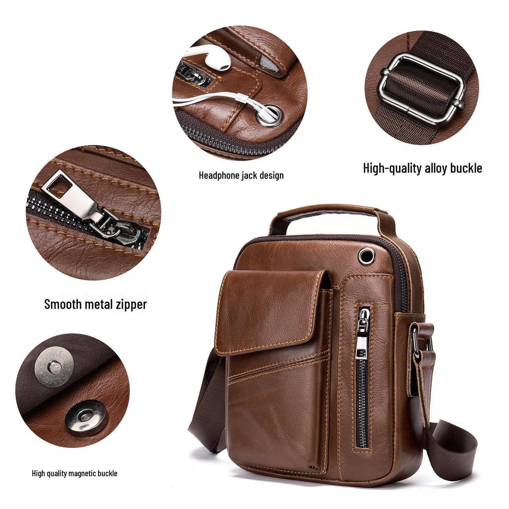 Top Grain Genuine Leather Men's Crossbody Shoulder Bag - Luxury Business & Commute Style