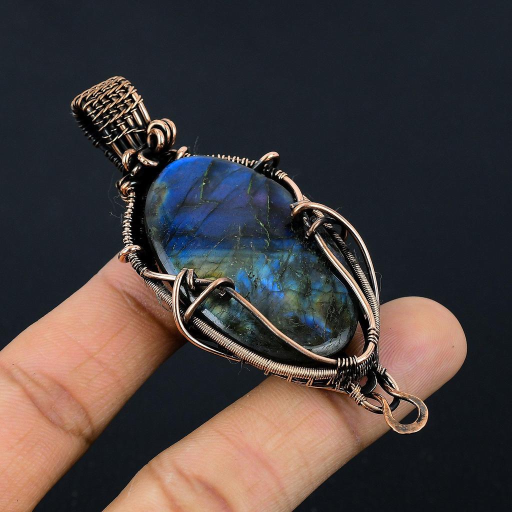 Blue Flash Labradorite Jewelry, 999 Copper Wire Wrapped Pendant, Handmade Gemstone Jewelry, Gifts For Wife Brand New Pendant