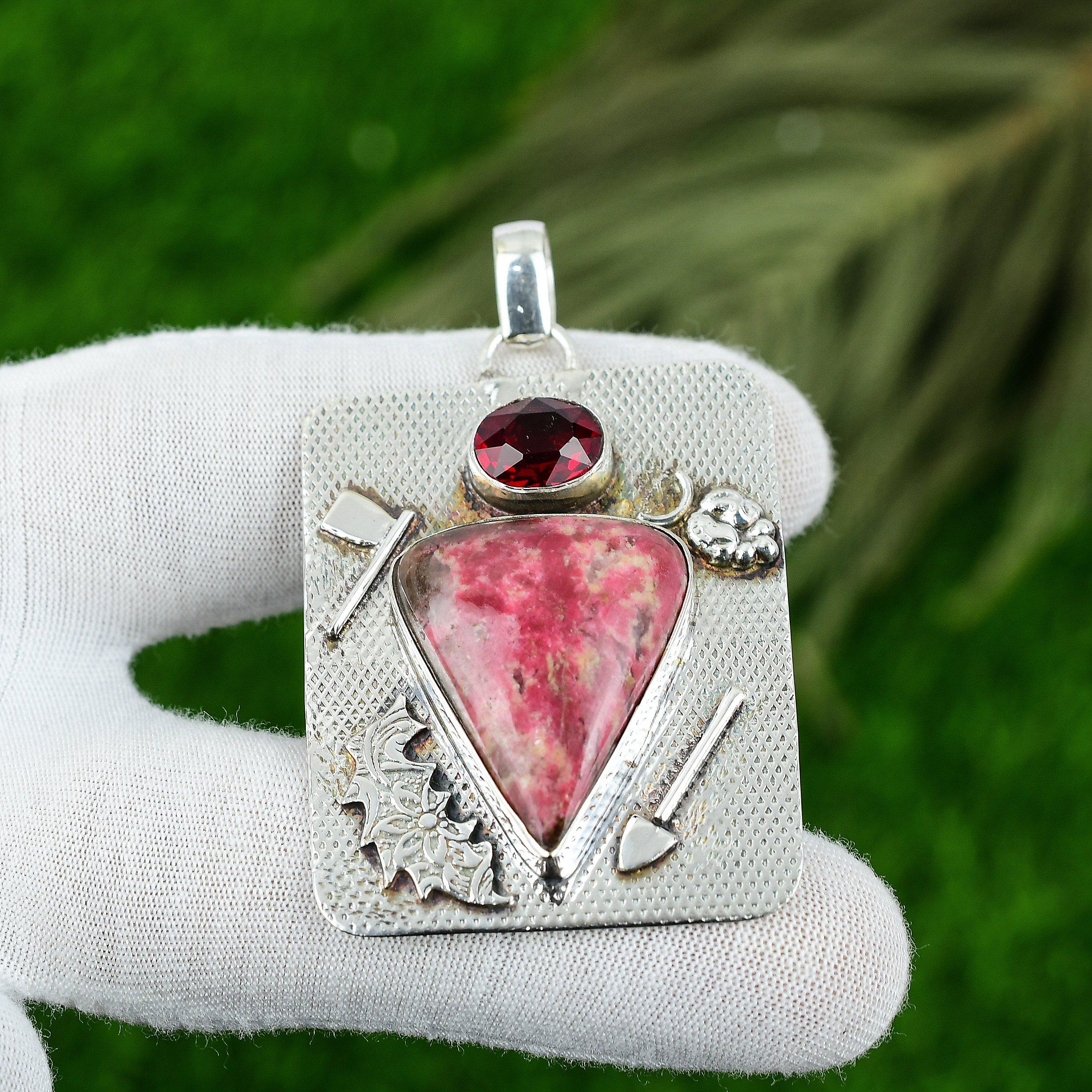 Свадебный Подарок Для Нее Кулон из Стерлингового Серебра 925 Пробы с Натуральным Розовым Камнем Тулитом