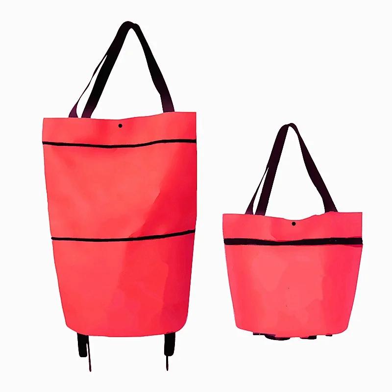 Oxford Cloth Shopping Trolley Portable Multifunctional Bags Canvas Foldable Tote Cart Reusable Grocery Bag Modern and Simple
