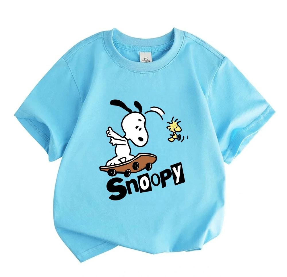 Kids Boys Girls 100% Cotton Crew Neck Short Sleeve T-Shirt, Cute Cartoon Skateboard Little Bird Print Casual Soft Tees for Daily Wear Home Outdoor Act