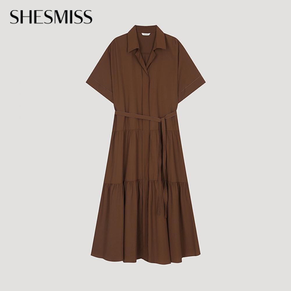 

She S miSS Tiered Shirring Open Collar dreSS Swwopo22050 Br Braun/55