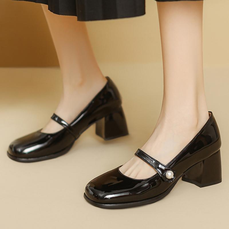 Fashion Elegant Short Heels Mary Janes Shoes Woman Straps Silver Black Heeled Pumps Large Size Office Party Wedding Shoe Ladies Big Size