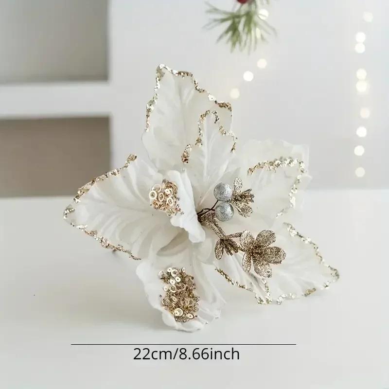 2025 Christmas High-end Flannelette Simulation Flower 28cm Golden Champagne Christmas Tree Decoration Flower Arrangement