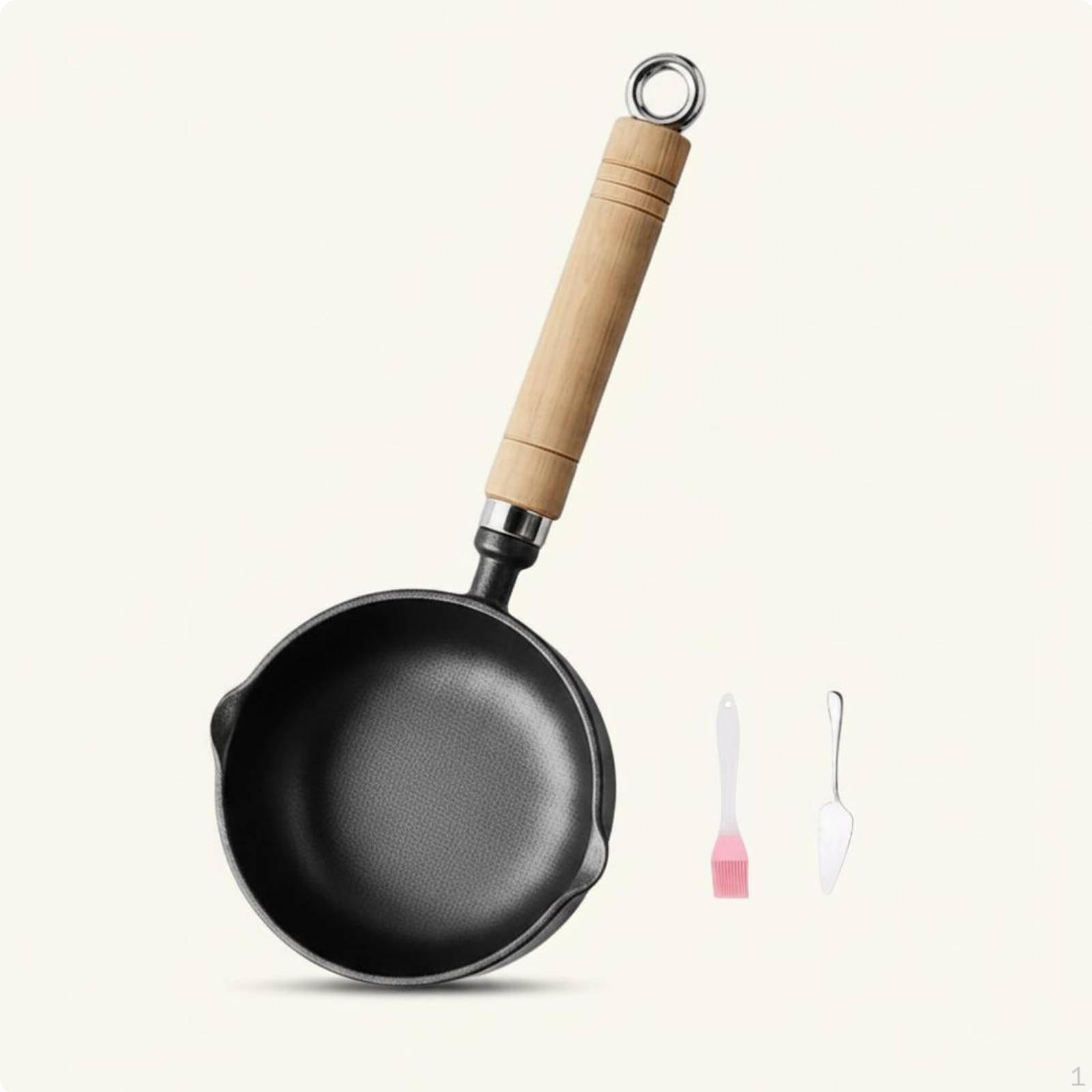 Oil Pouring Pan Deepened Design Cast Iron Pot No Coating Kitchen Mini Skillet with Spout 11CM Norm Handle W Brush