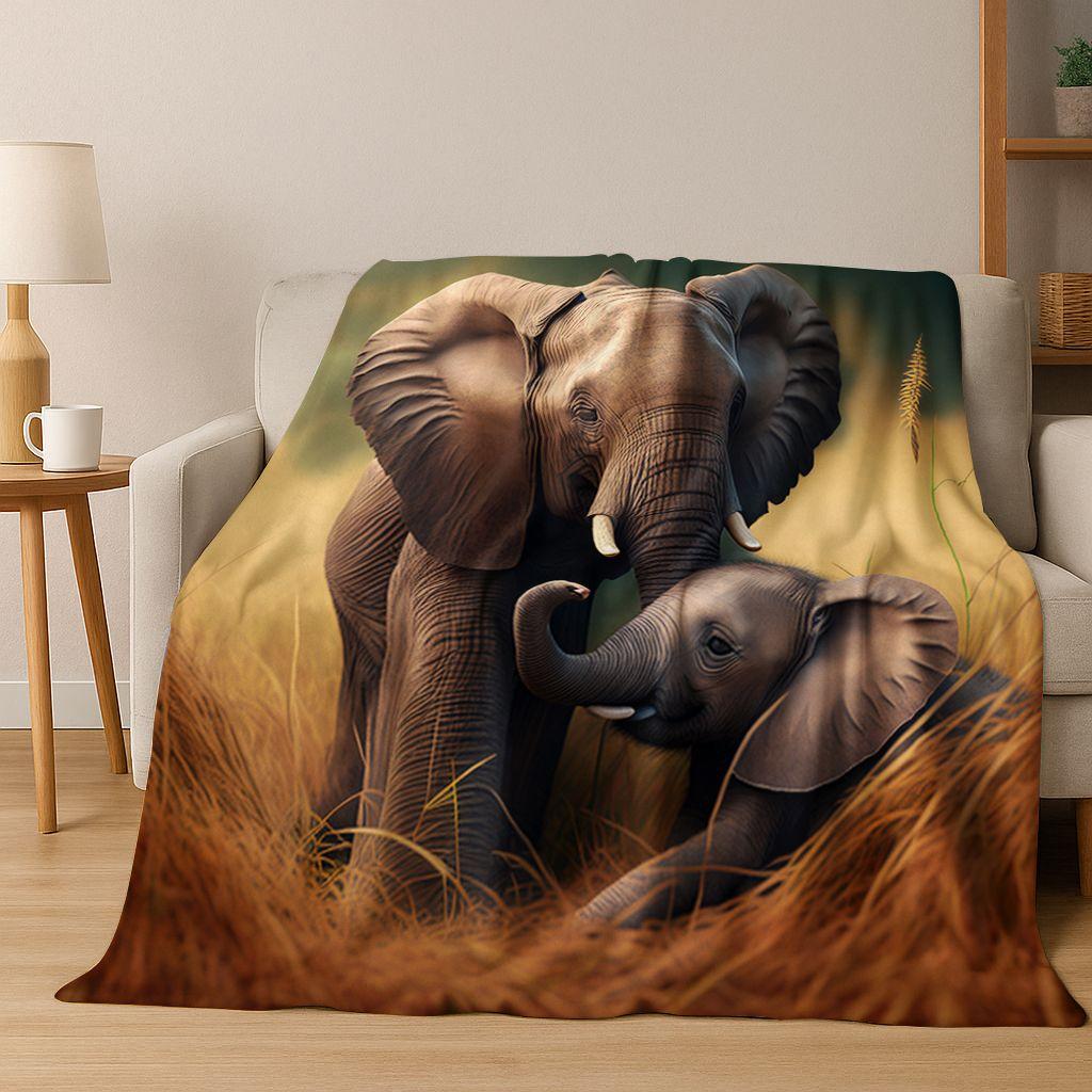 26 Style Wisdom Elephant Cartoon Flannel Blanket,Cozy Soft Throw Blanket for Home Bedroom Bed Sofa Picnic Office Cover Gift Kids