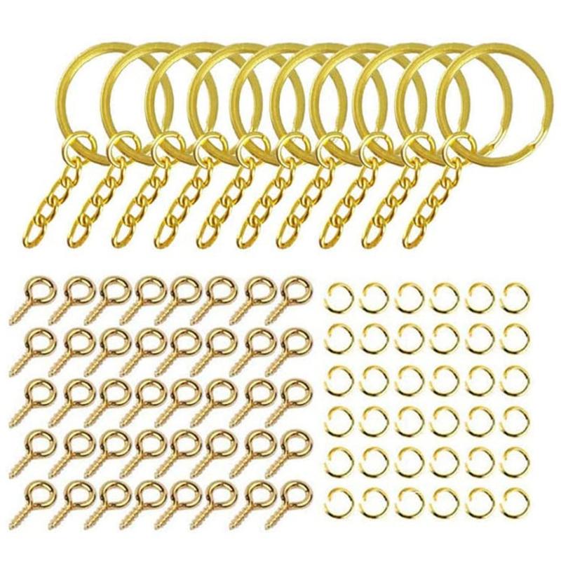 

220x Split for Key Ring with Chain and Jump Rings Screw Eye Pins Metal Rings with Open Jump Ring Round for Key Rings Kit золотий