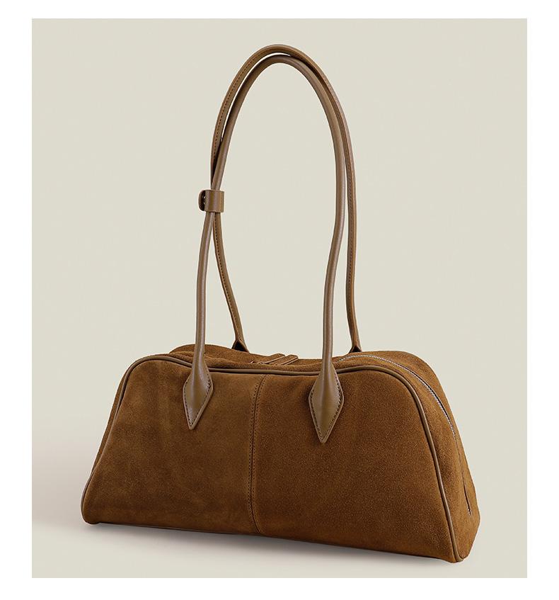 Women's Suede Shoulder Bag – Brown Soft Leather Handbag for Everyday Use, Fashionable and Durable Tote Purse