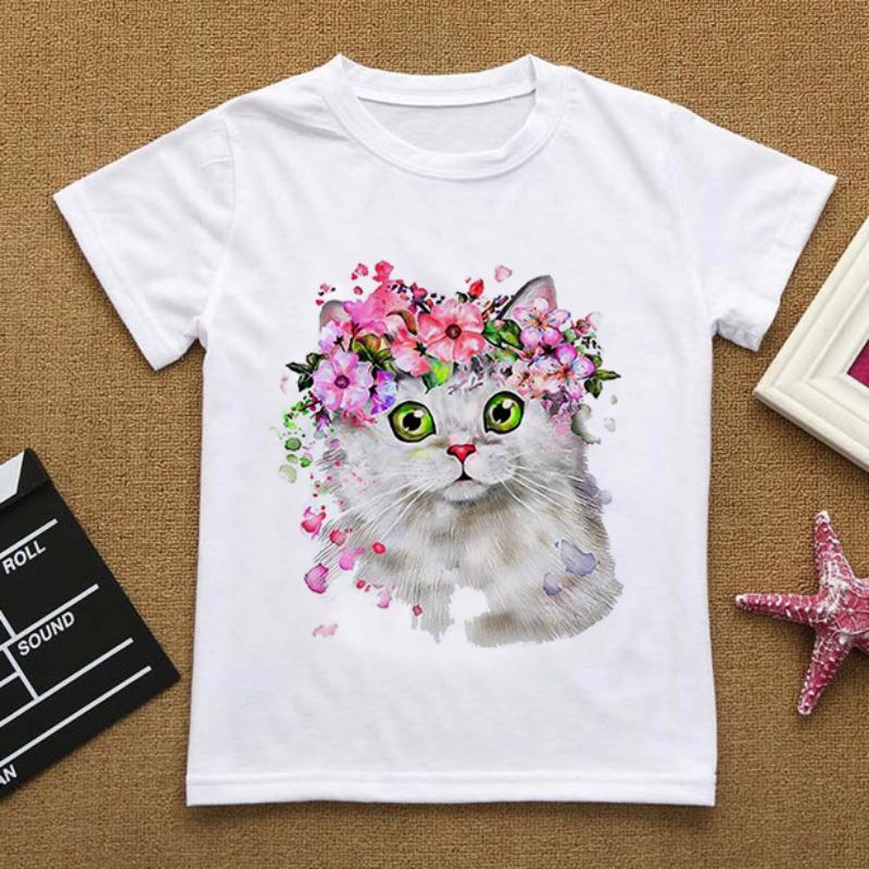Flowers Summer Clothes Love You Cat CartoonsTShirt Baby Things For Girls Clothes For Boy T Shirt Kids Boy White Short Sleeve Top