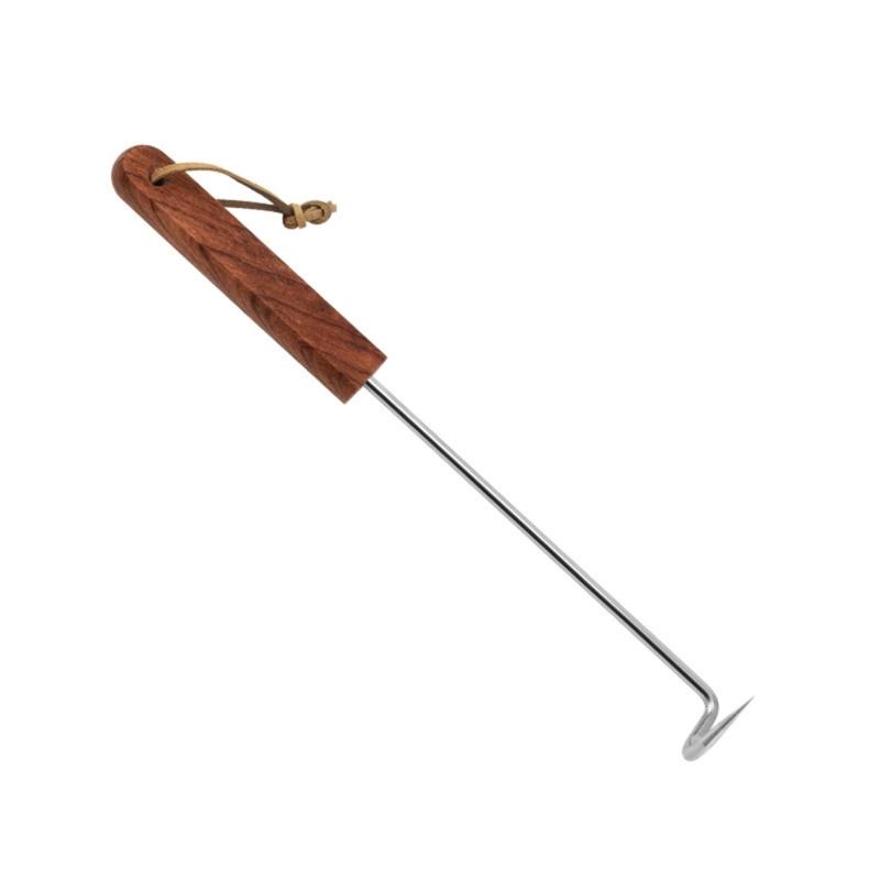 Profesionální háček na slaninu pro domácí i venkovní použití z pevné nerezové oceli a jemné povrchové úpravy z růžového dřeva.