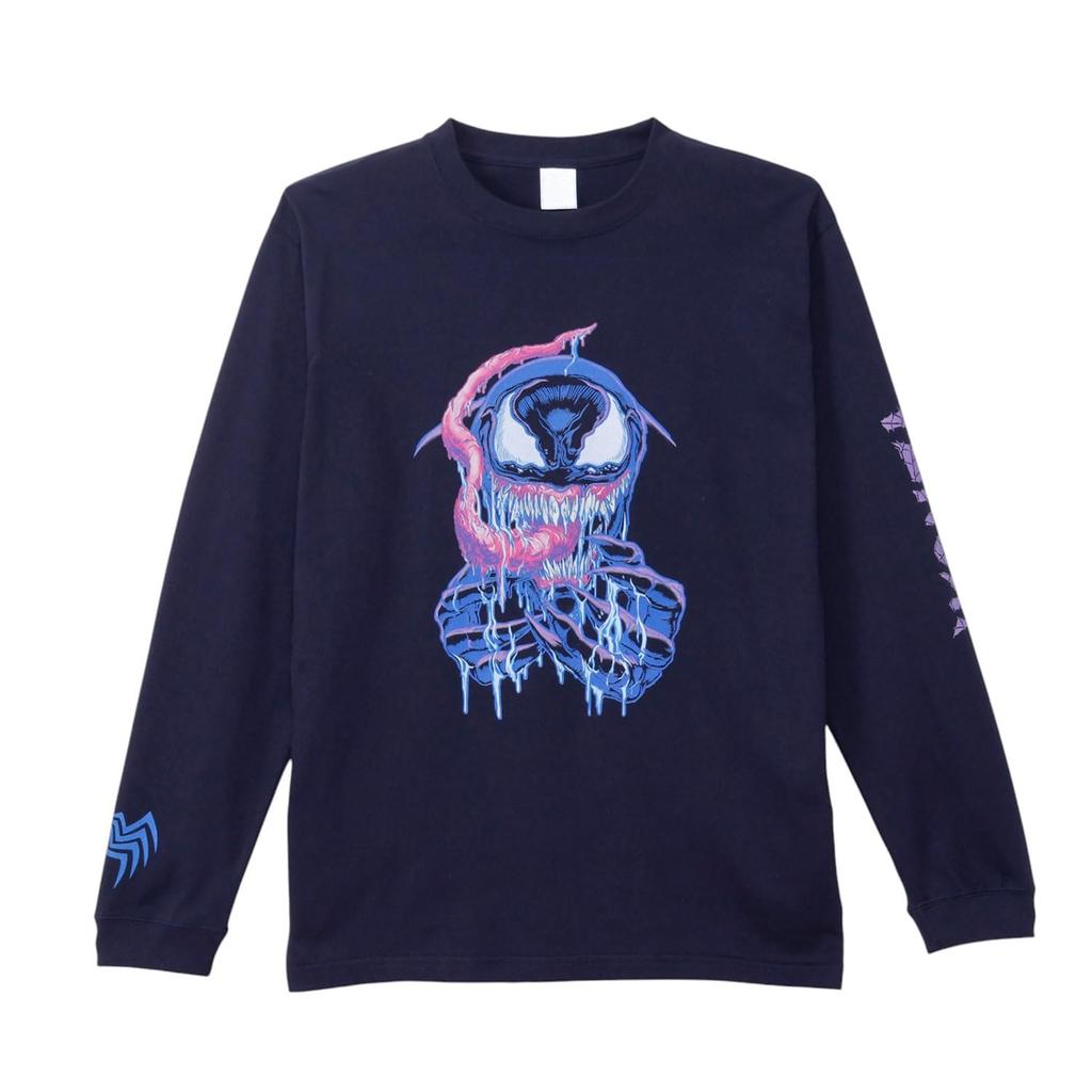 Small Planet Marvel Venom/Up Long Sleeve T-Shirt with Sleeve Print, Size M, Navy