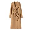 Women's Extra Long Double-Breasted Wool Coat with Tie Waist - Autumn/Winter Collection