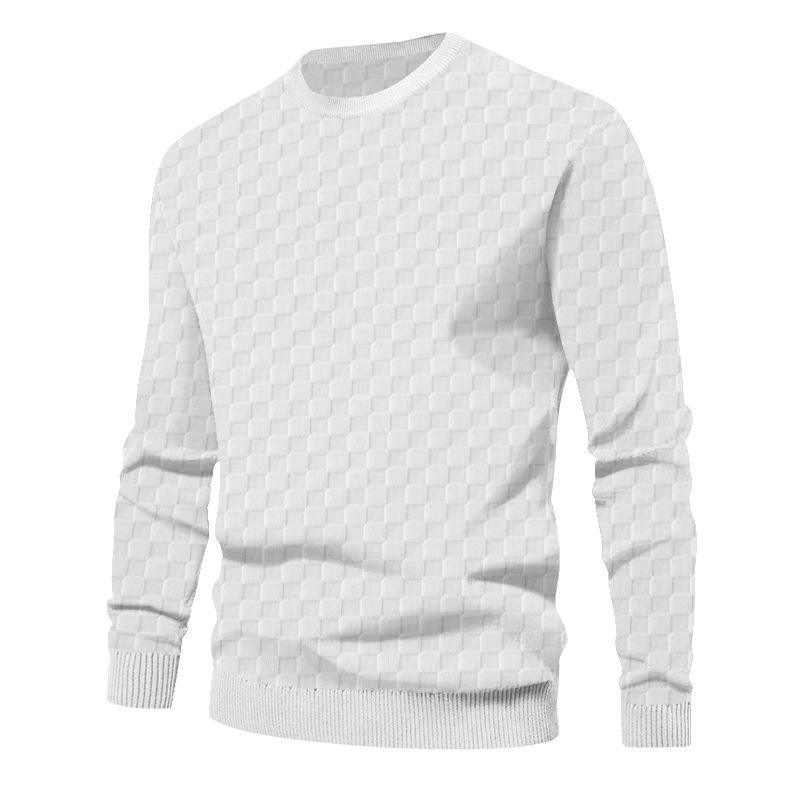 Men S Long Sleeve Crew Neck Checkered Jacquard Casual Sweatshirt S белый