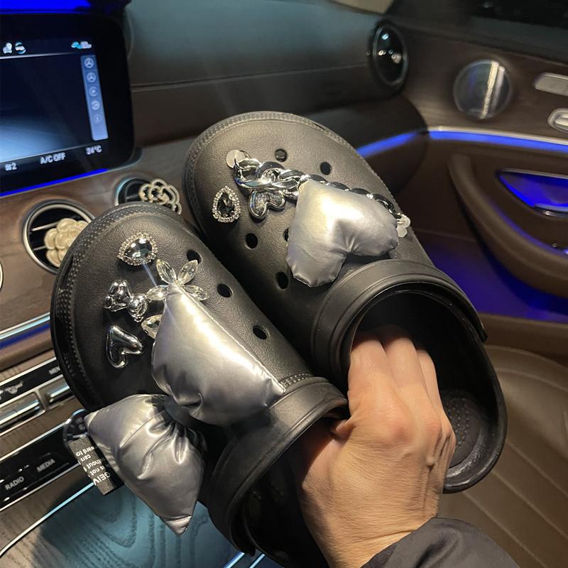 Skodekoration för Crocs DIY Gotisk Silverkedja Ädelsten Strass Skodekoration Spänne för Croc-berlocker Hålskor Tillbehör