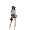 2023 Women's Street Style Halter Crop Top & Mini Skirt Denim Set